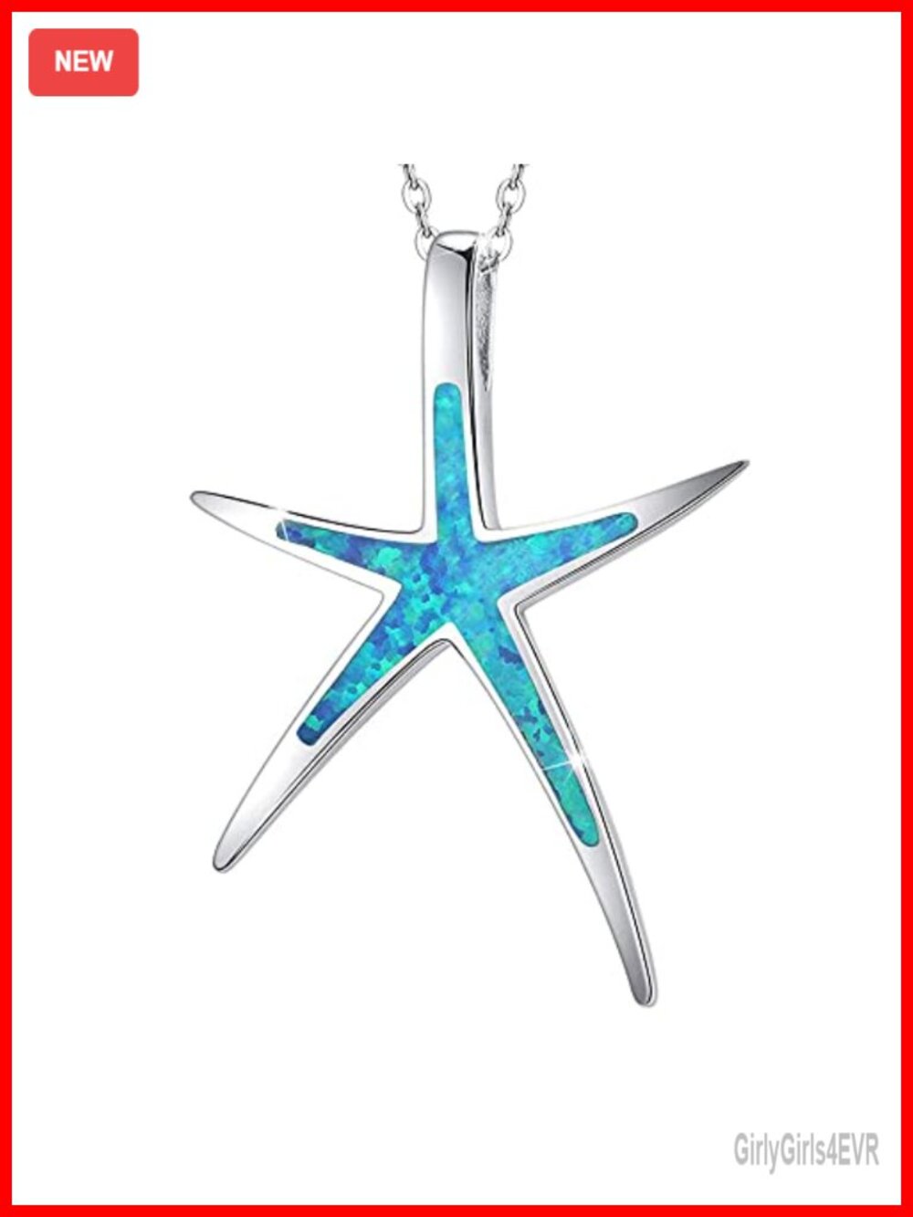 925 Sterling Silver Opal Starfish Necklace Nautical Ocean Pendant Jewelry